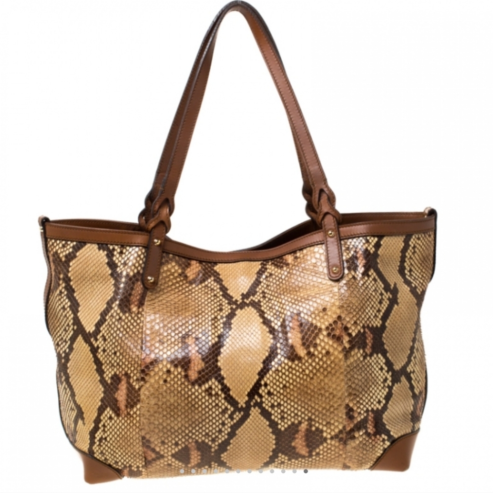 Gucci Beige/Brown Python Bag With Leather Tote - image 1